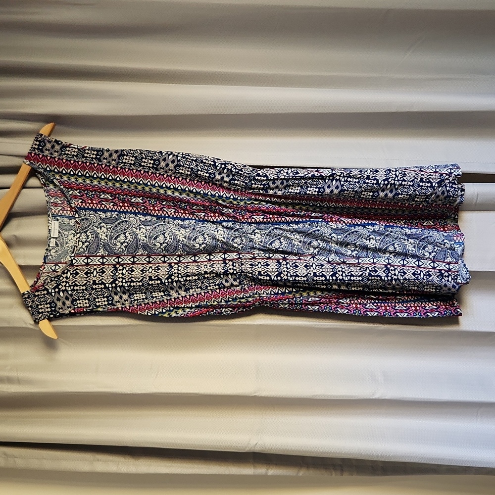 Multipatterned dress with elastic waist